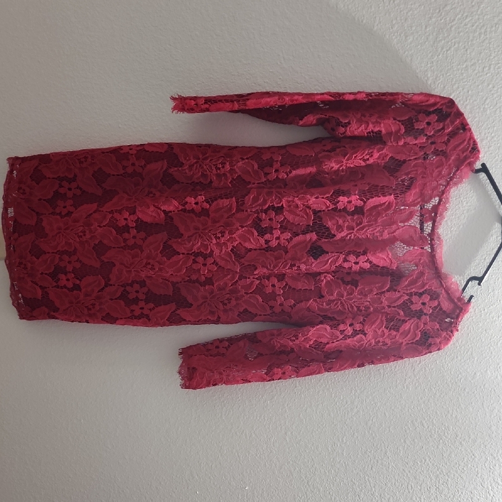 Adrianna Papell Red Lace Sheath Dress